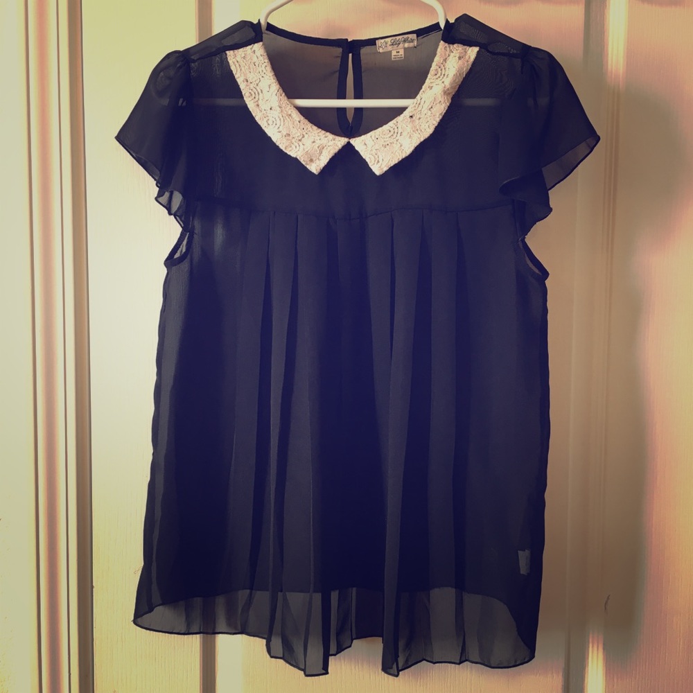 Lily White Sheer Black Peter Pan Blouse